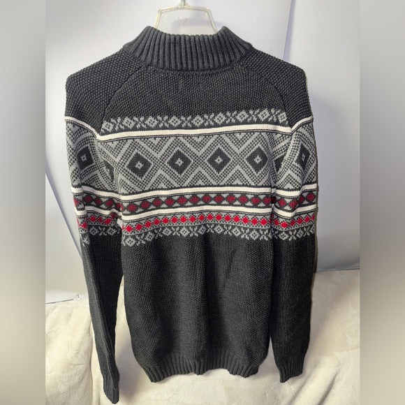 Izod Men’s Fair Isles Sweater Size L Gray 1/4 Zip Pullover Mock Neck Knit Nordic - Picture 5 of 7